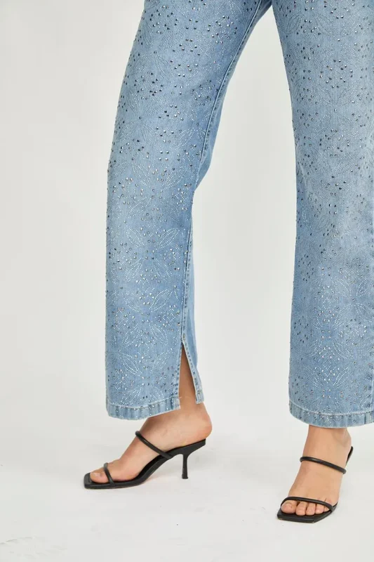 Largo Jean Straight Con Brillos De Mujer Baby Flowers Uniongood - Stock disponible - Ropas y Calzados