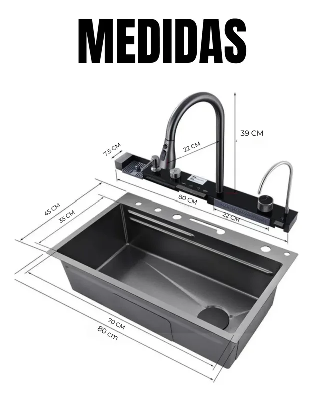 Bacha Multifuncional Knot Negra Acero Inoxidable 75cm Satinado Con Grifería - Stock disponible - Electrónica