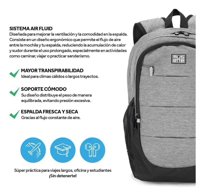 Mochila Porta Notebook 15.6 Urban Oxford Impermeable Viaje Musette Gris 20L - Stock disponible - Electrónica