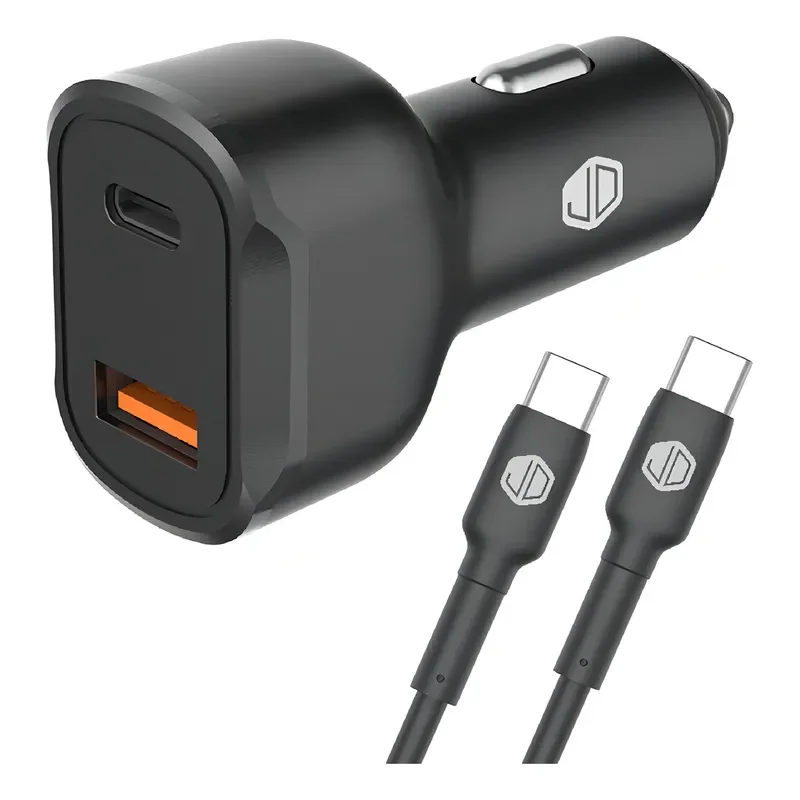 Cargador De Auto Jd C-49 Negro Doble Puerto + Cable Usb C A Usb C 12v 1.5a 60w Carga Rapida - Stock disponible - Electrónica