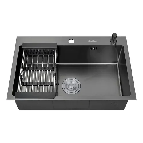Bacha Pileta Negra Cocina 68cm Premium Acero Inox Escurridor Color Negro - Stock disponible - Electrónica