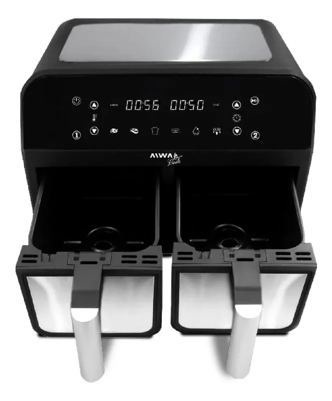 Freidora De Aire Digital Doble Canasto 4 + 4 Lts Aiwa 2600w Color Negro/Plateado - Stock disponible - Electrodomésticos