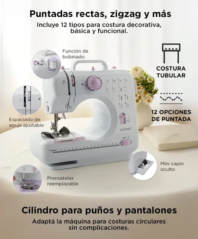 Máquina De Coser Portatíl Gadnic Sw3000 12 Puntos Pedal Luz Falso Overlock Tijera - Stock disponible - Electrónica
