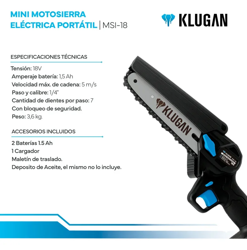 Bateria Mini Motosierra Eléctrica Portátil Con 2 Baterias Cargador Klugan + Maletin - Stock disponible - Electrónica