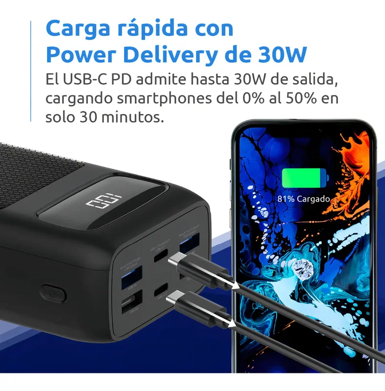Usb Power Bank Energizer Cargador Portatil Powerbank Ultimate 30000mah Lcd 6 Salidas Color Negro - Stock disponible - Electrónica