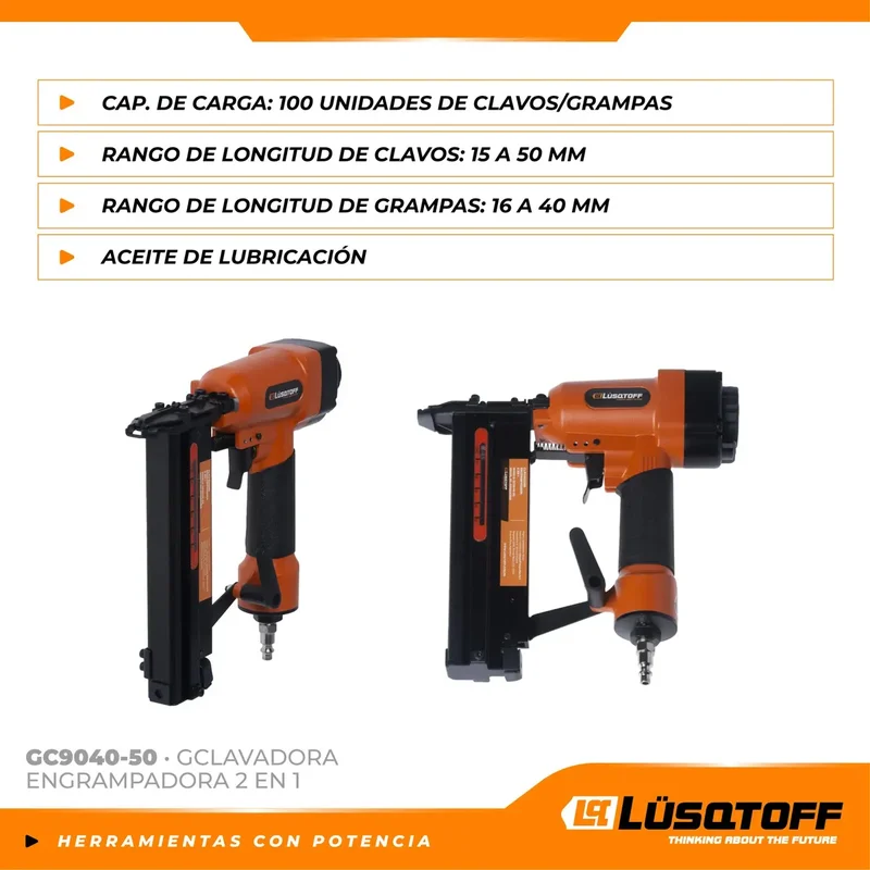Clavadora Engrampadora Neumatica Lüsqtoff 60 a 100 PSI GC9040-50 - Stock disponible - Herramientas