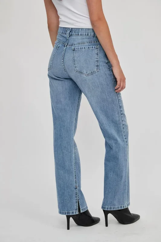 Jean Con Strass Straight De Mujer Layca Uniongood - Stock disponible - Electrónica