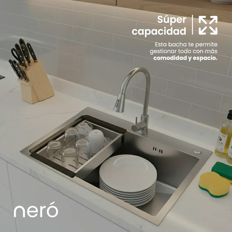 Bacha Pileta Cocina Mesada Simple Grifería Monocomando Acero Color Gris Aira-7045 Neró - Stock disponible - Casa y Jardín