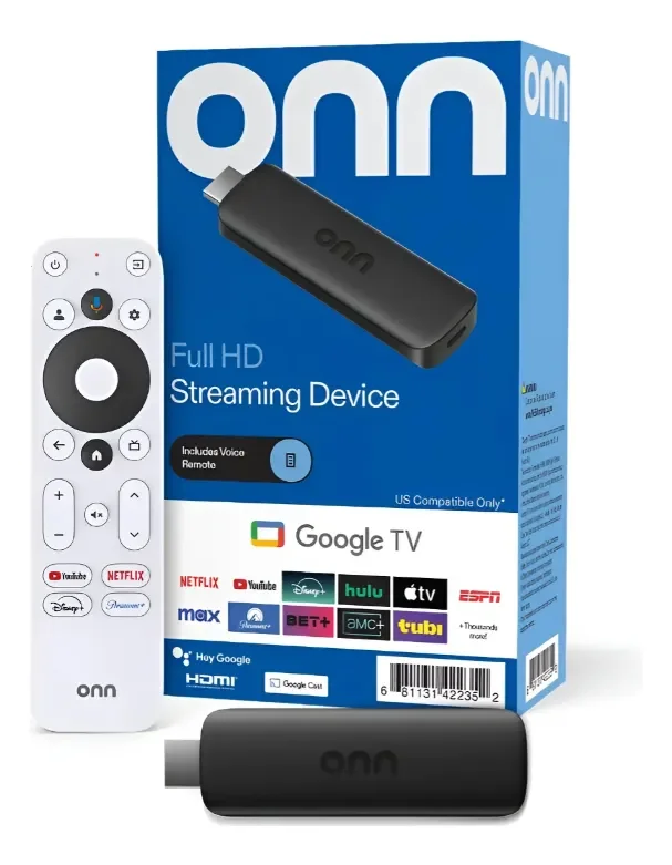 Onn Google TV 2023 Dispositivo Streaming Full HD Chromecast TV Stick 8GB 1.5GB RAM WiFi HDMI Control Remoto por Voz Asistente Google Netflix YouTube Disney+ Prime Video Negro - Stock disponible - Electrónica