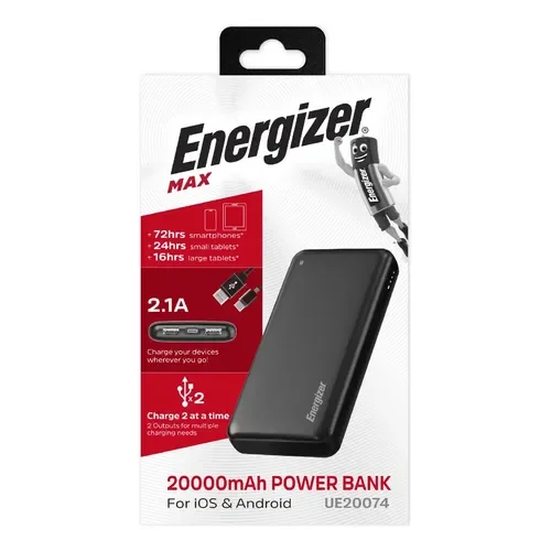 Usb Power Bank Energizer Max Cargador Portatil Powerbank 20000mah Visor Led Negro - Stock disponible - Electrónica