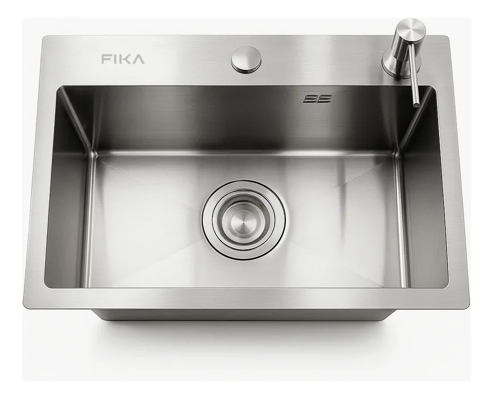Bacha De Cocina Moderna Lavadero Pileta Simple Rectangular Fika Con Dispenser 52x32x16cm Plateada - Stock disponible - Electrónica