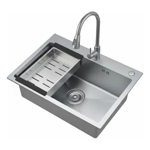 Bacha Pileta Cocina Mesada Simple Grifería Monocomando Acero Color Gris Aira-7045 Neró - Stock disponible - Casa y Jardín