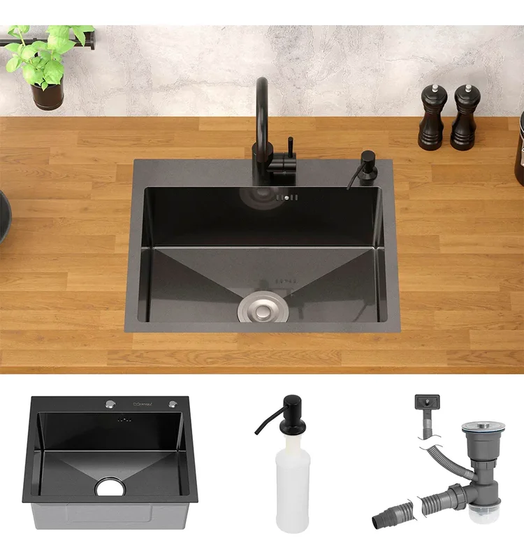 Bacha Negra Cocina Pileta 60cm Premium Acero Inox Escurridor Color Nano black acero inoxidable 304 - Stock disponible - Electrónica