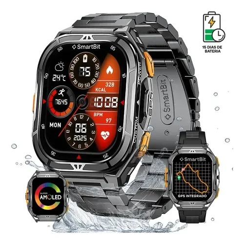 Reloj Inteligente Hombre Gps Integrado Satelital Smartbit Armor Smartwatch Sumergible 50 Metros +170 Deportes Llamadas Mensajes Acero Inoxidable Super Amoled 15 Dias De Bateria Malla Extra - Stock disponible - Deportes y Entretenimiento