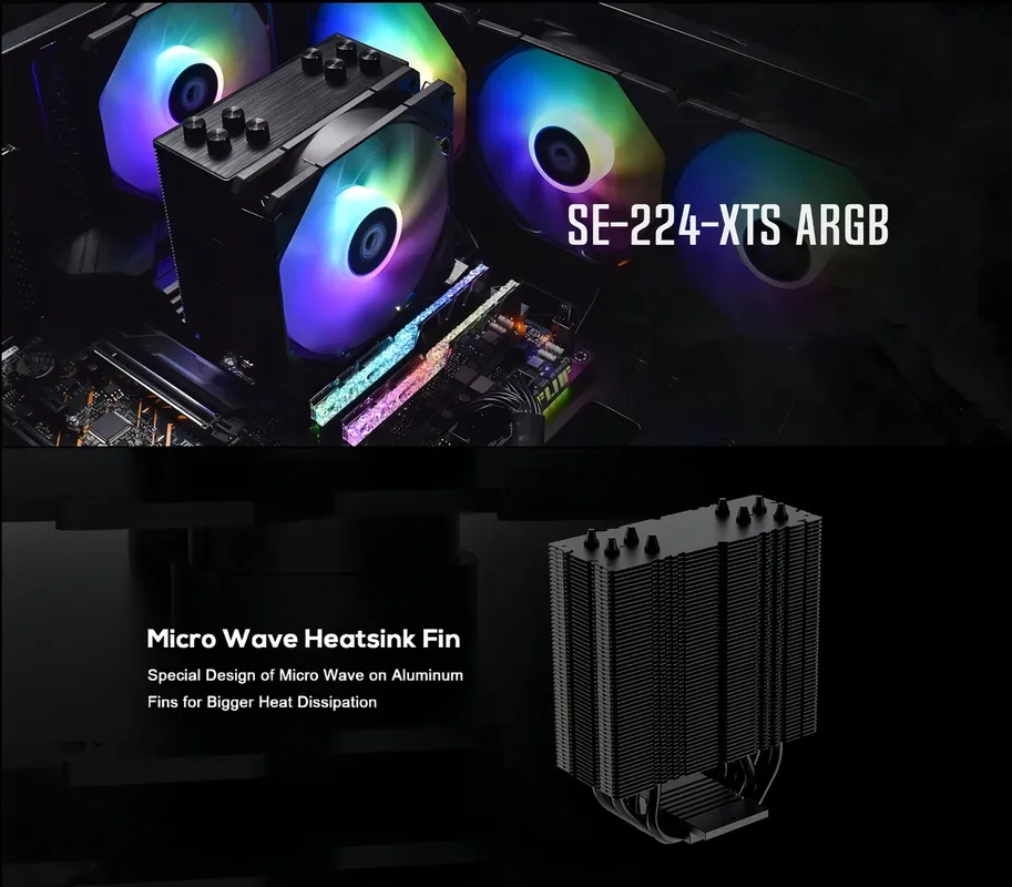 Cooler Cpu Id-Cooling Se-224-XTS ARGB 220W Tdp Negro | Compatible AMD Ryzen AM4 AM5 Intel LGA1851 1700 1200 1151 1150 1155 1156 | Fan 120mm PWM 4 Pines Antivibración - Stock disponible - Electrónica
