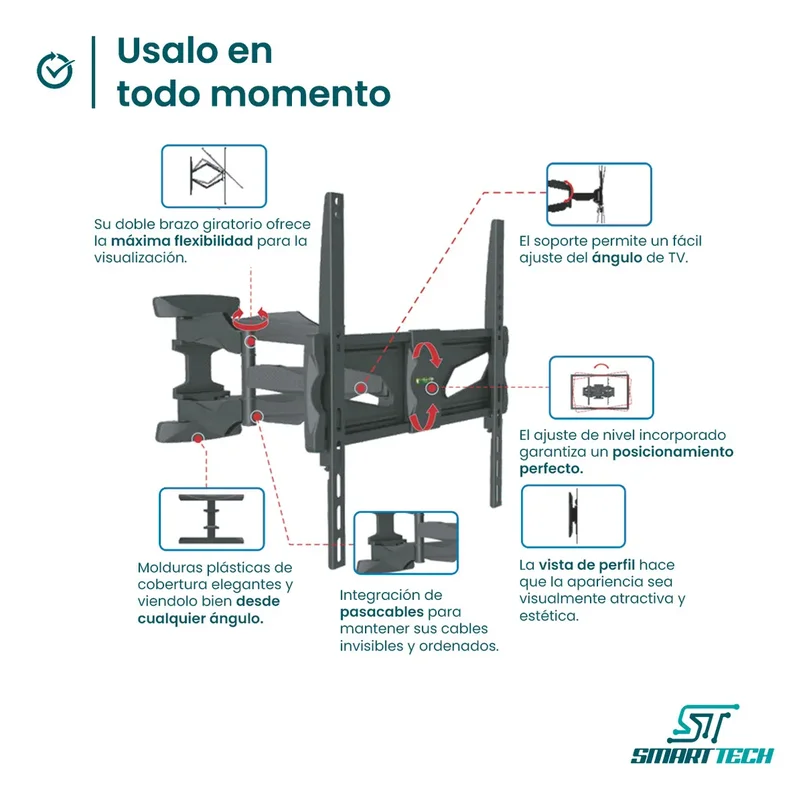 Soporte Led Tv Lcd Smart Tech MF700DL Articulado Doble Brazo Reforzado 32 40 42 43 46 47 49 50 52 55 60 65 75 Pulgadas Color Negro - Stock disponible - Productos para Mascotas