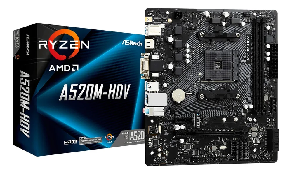 Motherboard Amd Asrock A520m Ryzen Ddr4 Hdmi Am4 Micro Atx Negro - Stock disponible - Electrónica
