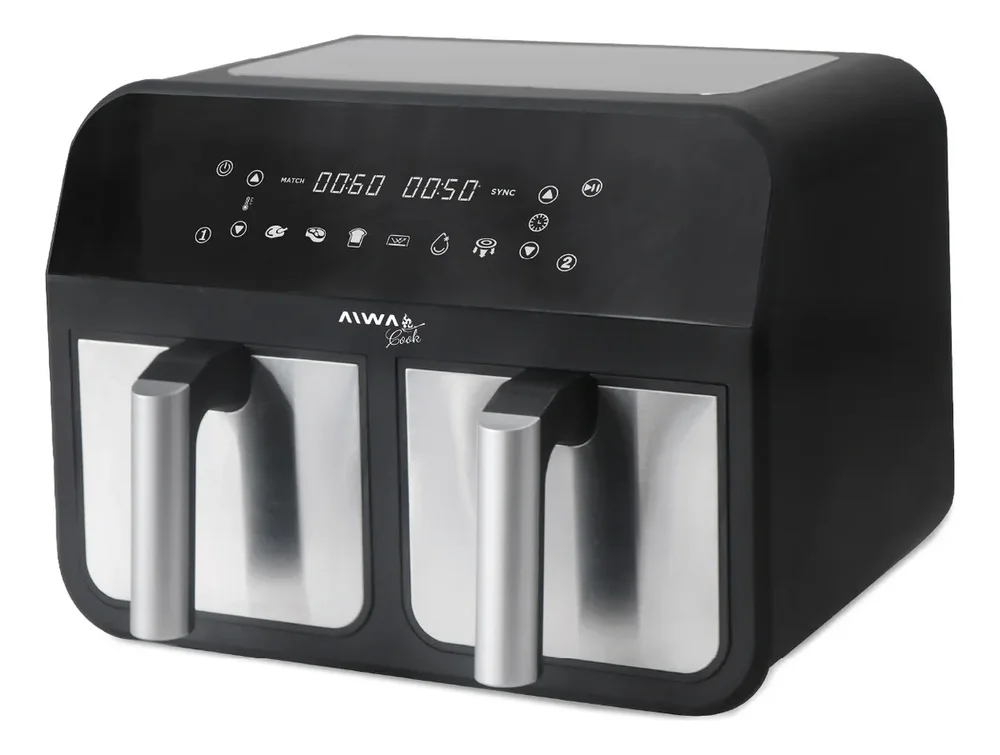 Freidora De Aire Digital Doble Canasto 4 + 4 Lts Aiwa 2600w Color Negro/Plateado - Stock disponible - Electrodomésticos