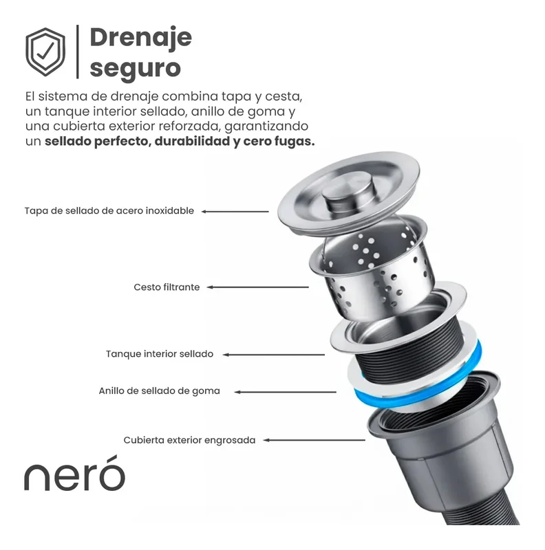 Bacha Pileta Cocina Mesada Simple Grifería Monocomando Acero Color Gris Aira-7045 Neró - Stock disponible - Casa y Jardín