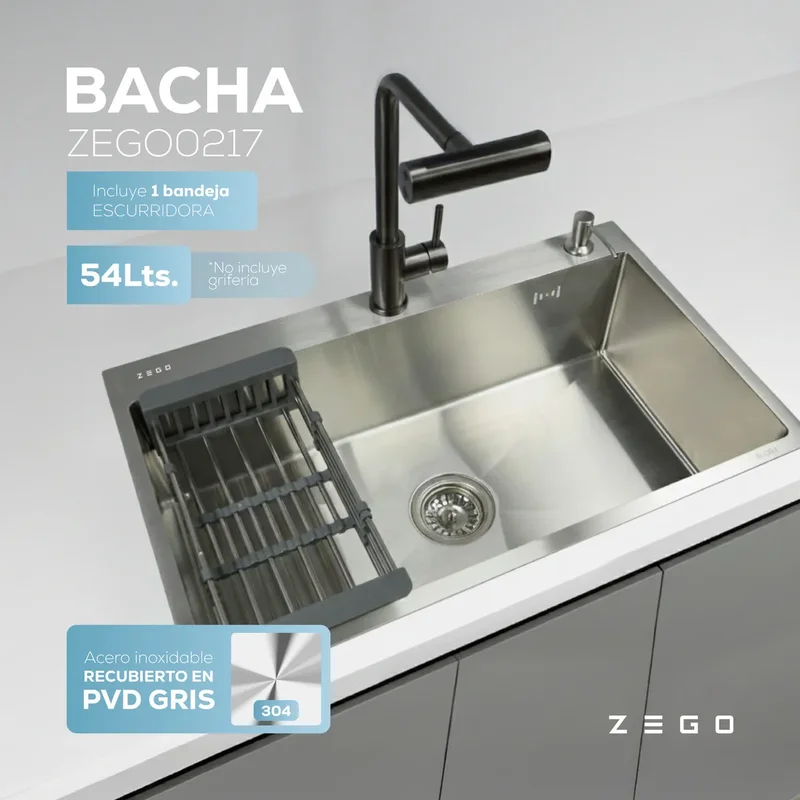Bacha Cocina Pileta Zego Acero Inoxidable 304 Dosificador Plateado - Stock disponible - Electrónica