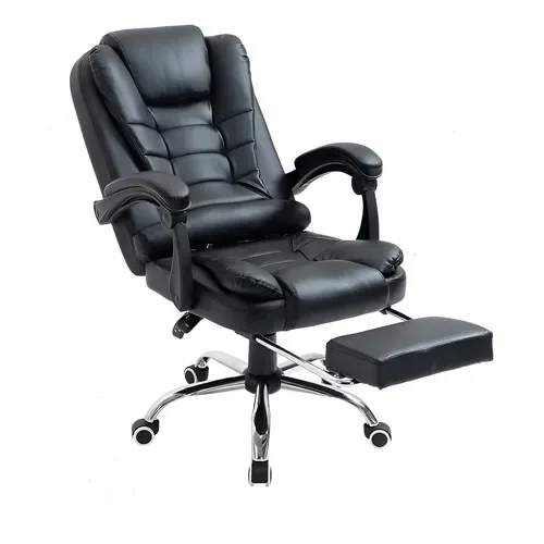 Altura Silla Sillon Gerencial Ejecutiva De Escritorio Oficina Reclinable Giratoria Con Apoya Pies Cuero Sintetico Color Negro - Stock disponible