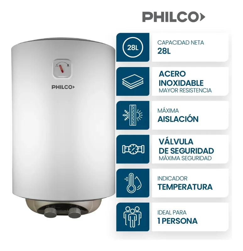 Agua Termotanque Electrico 1500w Philco Phte030b2 30lts Color Blanco - Stock disponible - Electrónica