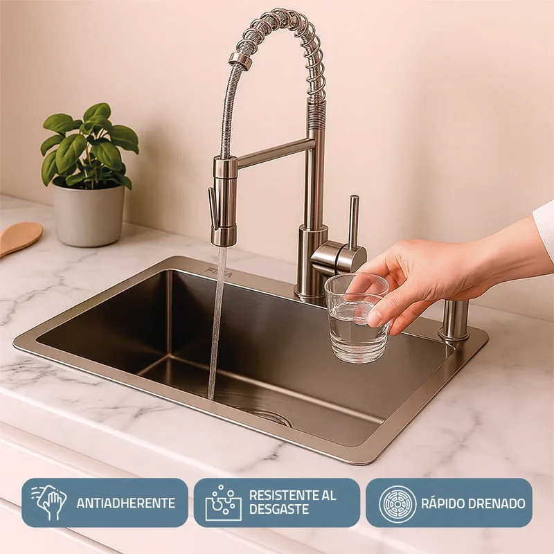 Bacha De Cocina Moderna Lavadero Pileta Simple Rectangular Fika Con Dispenser 52x32x16cm Plateada - Stock disponible - Electrónica