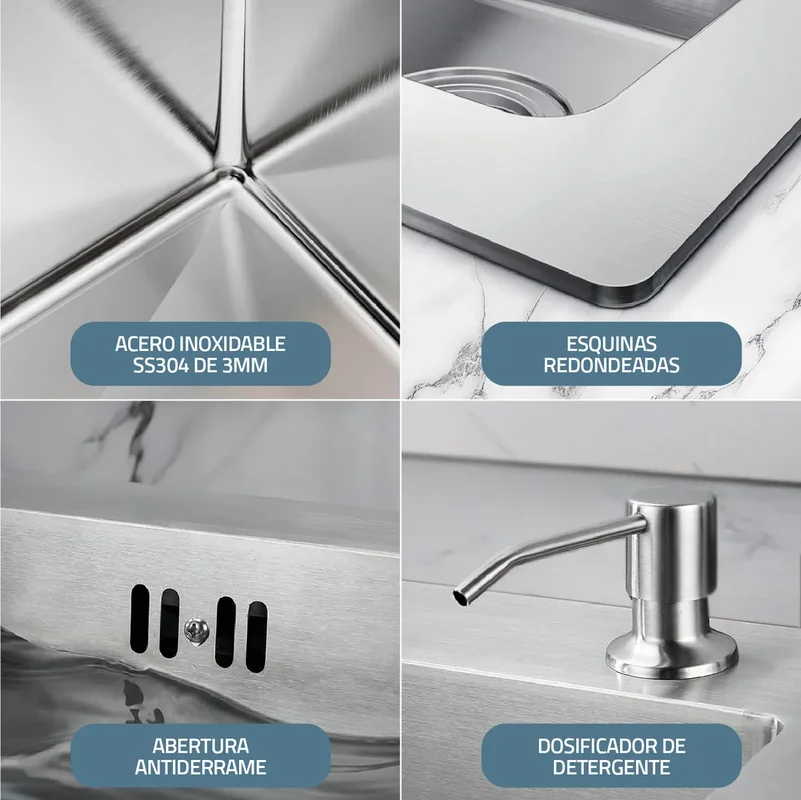 Bacha De Cocina Moderna Acero Inoxidable Simple Rectangular Fika 70x45x20cm Plateada - Stock disponible - Electrónica