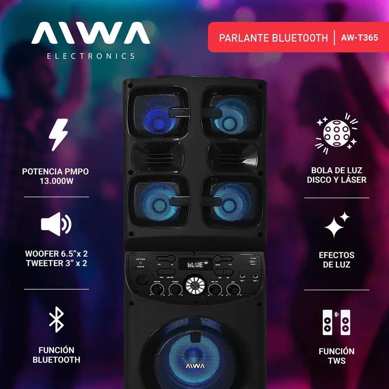 Parlante Bluetooth Aiwa Bola De Luz Y Efectos 13000 Pmpo Tws - Stock disponible - Electrónica