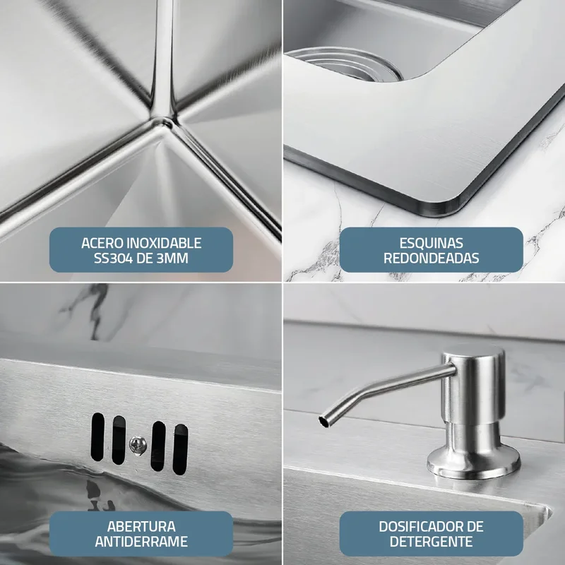 Bacha De Cocina Moderna Lavadero Pileta Simple Rectangular Fika Con Dispenser 52x32x16cm Plateada - Stock disponible - Electrónica