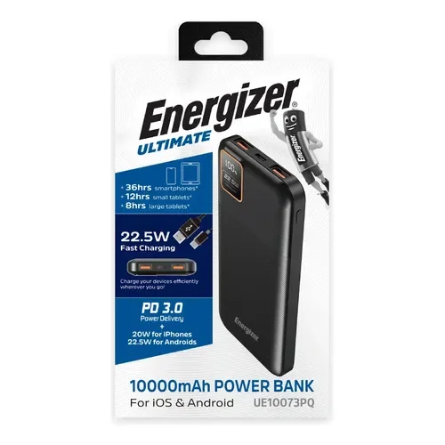 Power Bank Energizer Ultimate Cargador Portatil Powerbank 10000mah Carga Rapida 22.5W Color Negro - Stock disponible