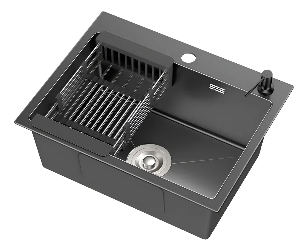 Bacha Negra Cocina Pileta 60cm Premium Acero Inox Escurridor Color Nano black acero inoxidable 304 - Stock disponible - Electrónica