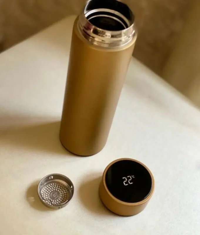 Termo Inteligente Acero Inoxidable 500ml Sensor Temperatura Dorado - Stock disponible - Electrónica