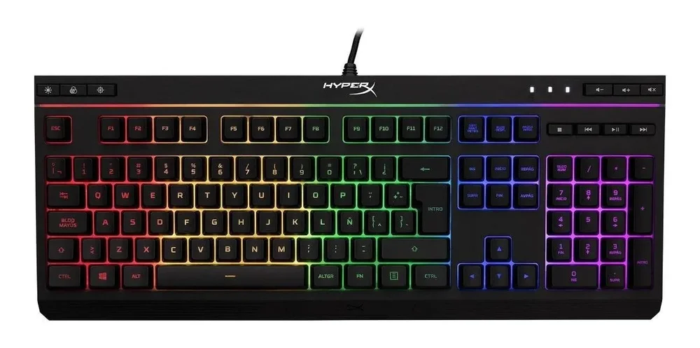 Teclado HyperX Alloy QWERTY Membrana español latinoamérica color negro con luz RGB - Stock disponible - Electrónica