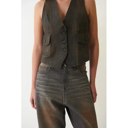 Chaleco Garza Lobos Saman Encuerado Bitono Marron - Stock disponible - Electrónica