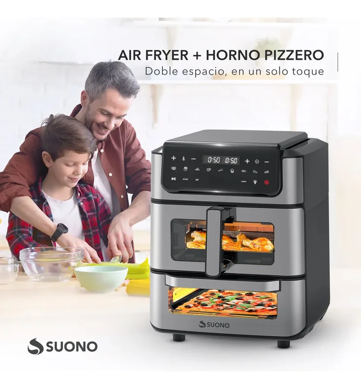 Freidora De Aire + Horno Pizzero Suono Airfryer Vertical 13l Acero Inoxidable - Stock disponible - Electrodomésticos