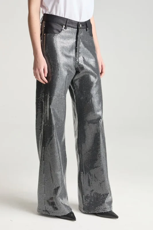 Jean Wide Leg Negro Lentejuelas Cuero Mujer Desiderata - Stock disponible - Electrónica