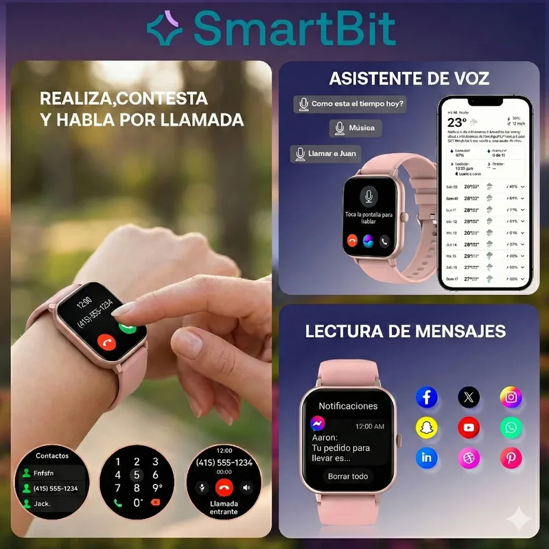 Reloj Inteligente Mujer Smartwatch Smartbit Bit 1 Active Rosa Cuadrado Deportivo Llamadas Mensajes Elegante Compatible Con Android E Ios Rosa Doble Malla - Stock disponible - Electrónica