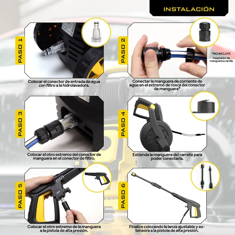 Agua Hidrolavadora Electrica Trent 2000w Alta Presion 2175 Psi Amarillo y Negro HLT407-2000-AC220V - Stock disponible - Electrónica