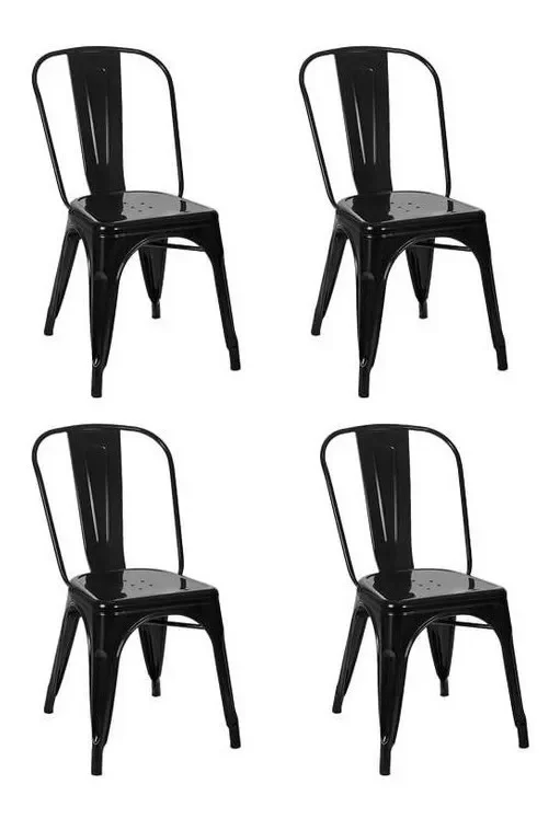 Asiento Sillas de Comedor HDC Group Tolix 4 Unidades Metal Negras Apilables Exterior - Stock disponible - Electrónica