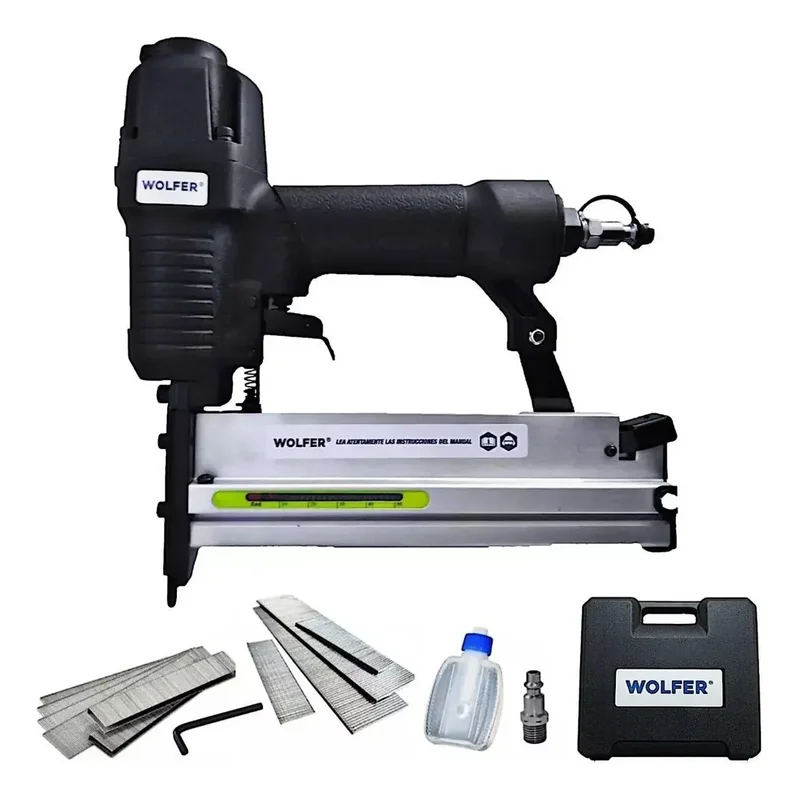 Clavadora engrampadora neumática Wolfer 2 en 1 + maletín + clavos + grampas + acople - Stock disponible - Productos para Mascotas