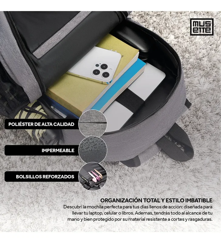 Mochila Porta Notebook 15.6 Urban Oxford Impermeable Viaje Musette Gris 20L - Stock disponible - Electrónica