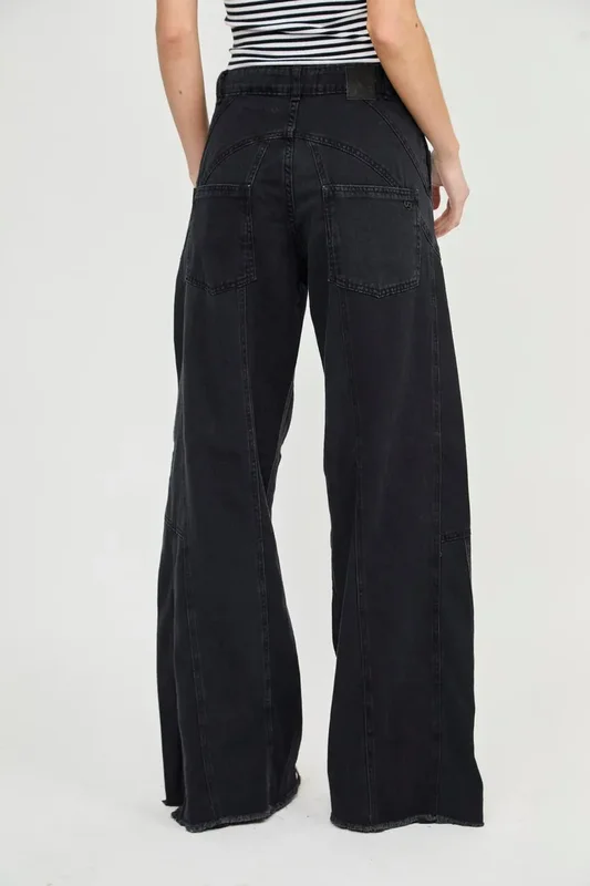 Jean Wide Leg Negro Con Recortes De Mujer Litzy Uniongood - Stock disponible