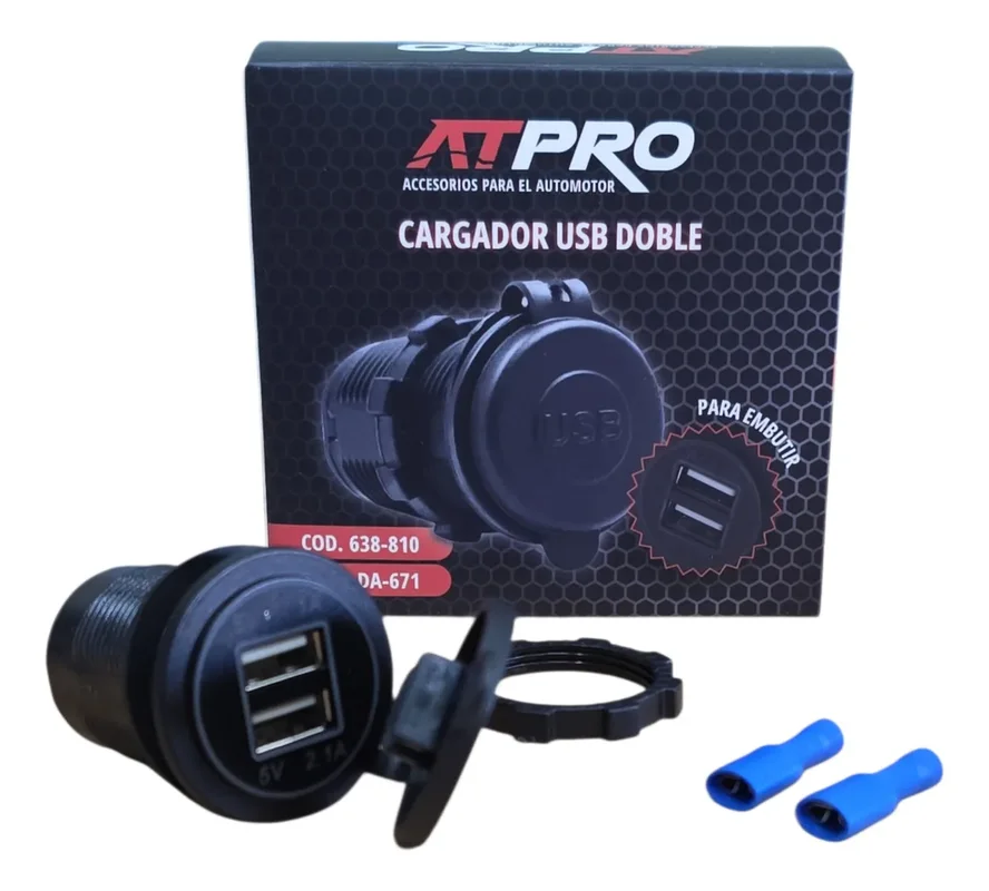 Cargador Toma Usb Doble Para Embutir Auto 12 24v Moto 4x4 ATPRO Color Negro - Stock disponible - Productos para Mascotas