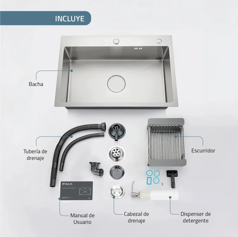 Bacha De Cocina Moderna Acero Inoxidable Simple Rectangular Fika 70x45x20cm Plateada - Stock disponible - Electrónica