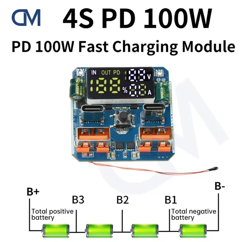 Módulo de carga rápida 4S PD 100W 20V 5A módulo Buck-Boost de carga/descarga de alta potencia placa de circuito de carga bidireccional