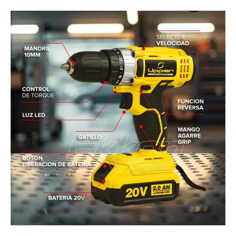 Taladro Percutor Upper + 2 Baterias 20v 13mm Maletin Cargador Y Accesorios by Kommberg - Stock disponible - Electrónica