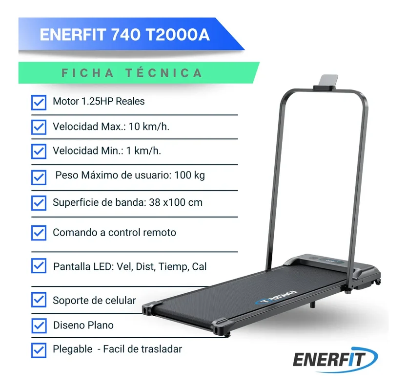 Cinta Caminadora De Caminar Correr Plana Enerfit T2000a Color Negro - Stock disponible - Electrónica