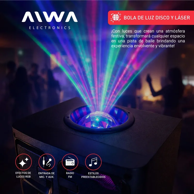 Parlante Bluetooth Aiwa Bola De Luz Y Efectos 13000 Pmpo Tws - Stock disponible - Electrónica