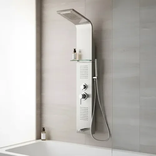 Ducha Escocesa Hidromasaje Londres Con 5 Jets Monomando Columna Ducha Con Duchador Color Plateado - Stock disponible